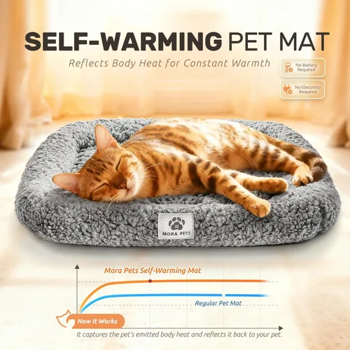 Vista 2 de Mora Pets Cama Autocalentable para Gatos, Almohadilla Autocalentable para Mascotas con Refuerzo y Espuma, Funda Extraíble Lavable, Antideslizante