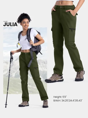 Vista 6 de TBMPOY Pantalones cargo de senderismo para mujer, impermeables, resistentes al viento, forro polar, pantalones de nieve