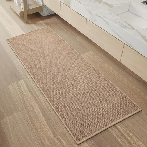 Vista 10 de PADOOR Alfombra de baño antideslizante con parte trasera de goma, trenzada absorbente, lavable a máquina, fina alfombra para suelo de baño, de Beige