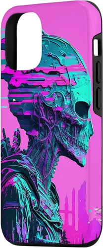 Vista 5 de iPhone 14 Pro Max Cool Retro Alien Sunset Tropical Trippy Vaporwave Sky Art Case