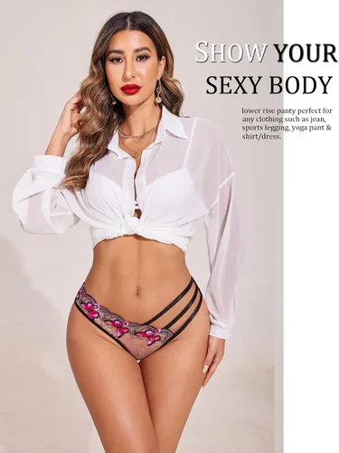 Vista 5 de Avidlove Bragas sexy para mujer, paquete de bragas de malla bordadas con mariposa