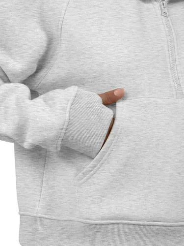 Vista 5 de ATHMILE Sudaderas para mujer, sudaderas cortas con capucha y media cremallera, forro polar, suéter con cremallera de un cuarto, suéter de moda