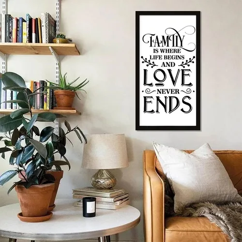 Vista 4 de Letrero de madera de 22 x 12 pulgadas con texto en inglés "Positive Saying Family is Where Life Begins and Love Never Ends Scripture Versículos