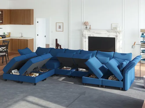 Vista 3 de LLappuil Sofá seccional ancho reversible de terciopelo, sofá modular de respaldo alto con almacenamiento de asiento profundo, sofá seccional fácil