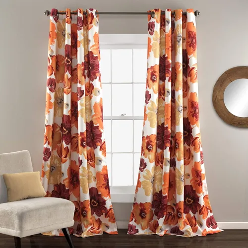 Vista 24 de Lush Decor Julie - Paneles de cortinas de ventana con aislamiento floral y ojales 100% opacas, par, 38" de ancho x 95" de largo, azul y verde Azul