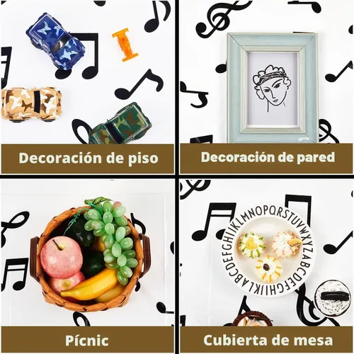 Vista 5 de Tatuo Mantel de fiesta con música y notas musicales de plástico de 108 x 54 Disposable Table Cover for Birthday Jazz Rock Party Decoration, Fits