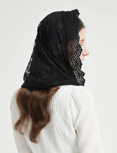 Vista 5 de Encaje Capilla Velo Mantilla Infinity Veil Multicolor Bordado Cherry Blossom Style Latin Mass M7