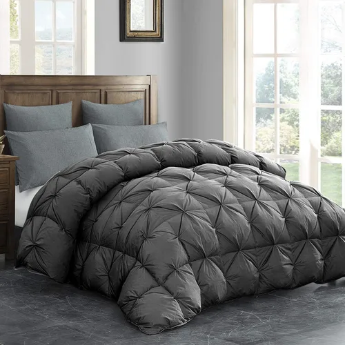 Vista 2 de HOMBYS - Edredón extragrande de plumas y plumón tamaño King de 116 x 108 pulgadas, plisado palacial con funda de edredón de 100% algodón, edredón