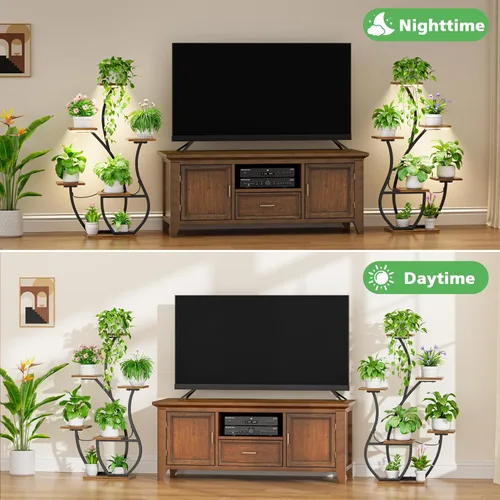 Vista 2 de CODACE Soporte para Plantas de Interior con Luces de Crecimiento - 2 PIEZAS Estante para Plantas de Interior, 6 Niveles Soportes de Esquina