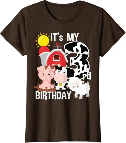 Vista 16 de Camiseta con diseño de animales de granja con texto en inglés "It's My 3rd Birthday" Negro