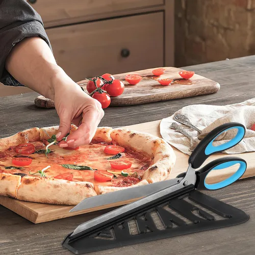Vista 8 de Tijeras de pizza Cortador de pizza con cuchilla de acero inoxidable desmontable y mango Servidor de rebanadora de pizza con espátula Multifuncional