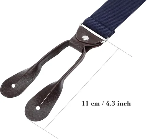 Vista 22 de AWAYTR Tirantes de botón marrón para hombre, tirantes elásticos ajustables en forma de Y