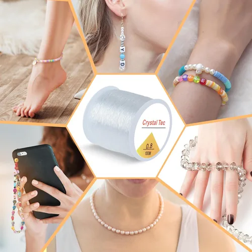 Vista 4 de Cuerda elástica de 0.031 in, alambre de pesca transparente para colgar, cordón elástico de cristal de 39.4 pies para pulseras, abalorios, joyas