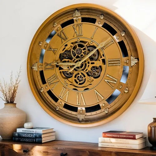 Vista 7 de ImprovingLife The Gears Clock - Reloj de pared de 26 pulgadas con engranajes móviles reales línea Bélgica con cubierta de cristal (azul, 26 pulgadas)