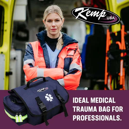 Vista 6 de Kemp USA EMT First Responder Trauma Bag Azul Marino Primeros Auxilios Supervivencia Equipo Médico Organizador de Equipo de Alta Visibilidad