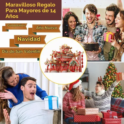 Vista 7 de Piececool Rompecabezas 3D para adultos, kits de modelos de metal, rompecabezas de metal 3D de reataurant antiguo chino, rompecabezas de construcción