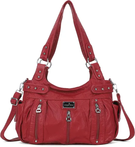 Vista 8 de Angelkiss Bolsos grandes y carteras para mujer de cuero sintético lavado tipo hobo, bandolera, bolso cruzado, bolso de hombro, bolso de mano