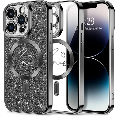 Vista 101 de Hython Funda para iPhone Air con purpurina, compatible con MagSafe Love Heart fundas magnéticas transparentes para teléfono para mujeres y niñas