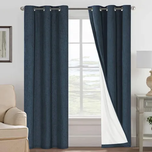 Vista 221 de H.VERSAILTEX Cortinas 100% opacas con aislamiento térmico, texturizadas, de lino, con bloqueo completo de calor y luz, para sala de estar y Negro