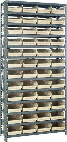 Vista 277 de Quantum QSBU-245BK Heavy Duty Shelving Unit with (7) Shelves and (24) QUS245 Black Bins for Garage Warehouse Storage Distribution 400 lb Load