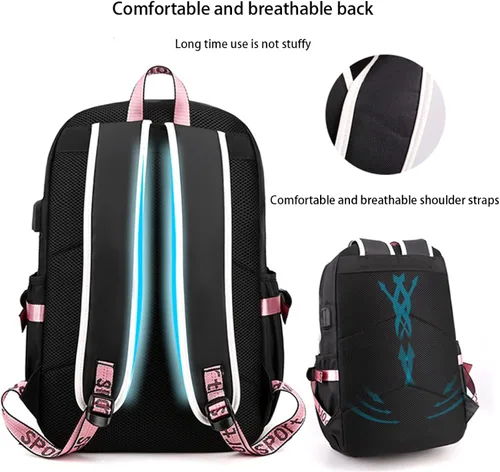 Vista 5 de KUJIAPIN Mochila para niños y niñas, escuela secundaria, estudiantes, mochila para exteriores, Negro Rosa, Mochilas Daypack