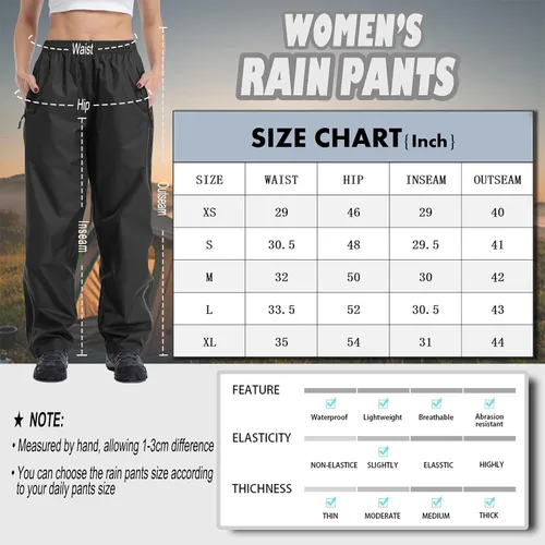 Vista 6 de Pantalones de lluvia para mujer, impermeables, ligeros, transpirables, senderismo, ciclismo, al aire libre, con bolsillo