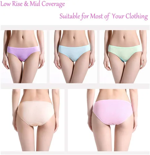 Vista 2 de STARLY 10 piezas de ropa interior desechable 100% algodón puro para mujer, bragas de viaje para niñas, bragas portátiles multicolor, Multi colorido