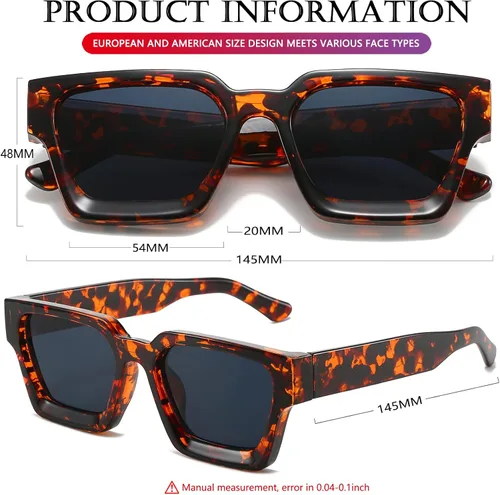 Vista 88 de AIEYEZO Gafas de sol cuadradas para mujeres y hombres, gafas de sol cuadradas con montura gruesa, estilo de diseñador simple