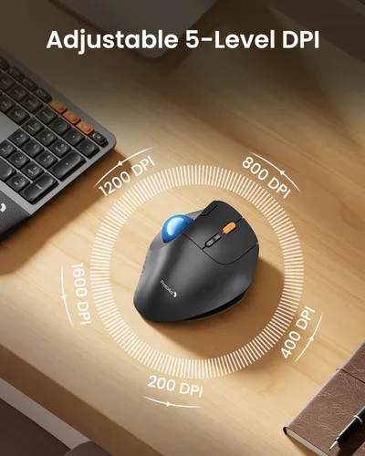 Vista 7 de ProtoArc Ratón inalámbrico Bluetooth Trackball, EM02 de dos ángulos ajustables, ergonómico recargable, conexión de 3 dispositivos, control de pulgar