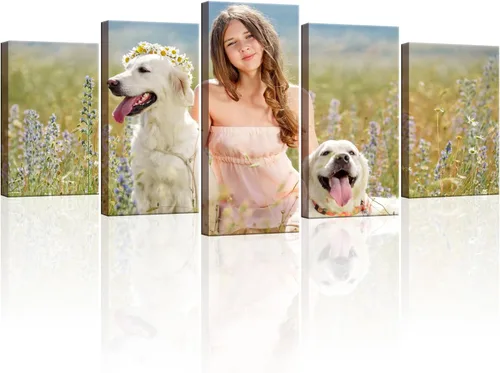 Vista 7 de ZHIYYHAO Impresiones en lienzo personalizadas con tus fotos, 5 paneles enmarcados personalizados con retrato familiar, mascotas, boda, paisaje, arte