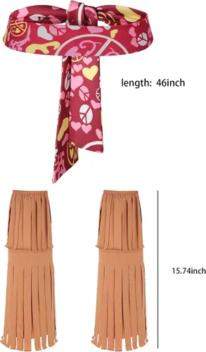 Vista 4 de Ainiel Trajes de discoteca de los años 60 y 70 para mujer, disfraz hippie, chaleco con flecos, ropa para mujer, gafas hippy, accesorios