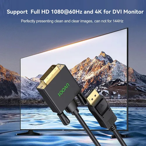 Vista 3 de Cable DisplayPort a DVI 4K de 6 pies, paquete de 3 cables DP a DVI macho a macho compatible con computadora, PC, monitor, TV, proyector y más DP