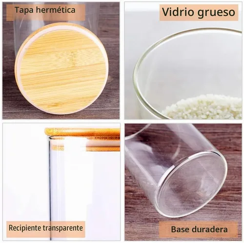 Vista 3 de Recipientes de almacenamiento de arroz de vidrio, tarros de comida de cocina de 60 onzas líquidas con tapa hermética, recipiente transparente