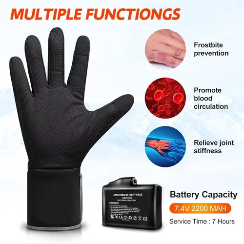 Vista 3 de Guantes calefactables con batería eléctrica recargable, guantes térmicos transpirables para hombres y mujeres, guantes delgados con calefacción