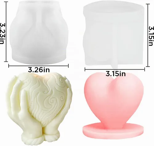 Vista 2 de 2 Piezas Moldes de Velas de Silicona en Forma de Corazón, Base de Corazón y Molde de Sostener Amor en la Mano, Molde de Día de San Valentín DIY