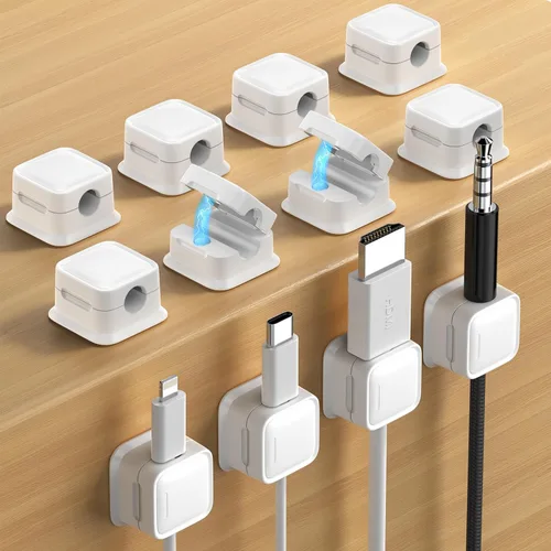 Vista 13 de Paquete de 8 Organizadores de Cables con Soporte, Costop Fuerte Adhesivo Magnético para Gestión de Cables de Escritorio, Fácil de Abrir, Organiza