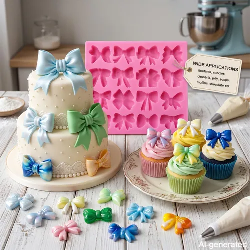 Vista 4 de 2 Pcs Bow Fondant Mold Bowknot Silicone Molds for Cake Decorating Baking