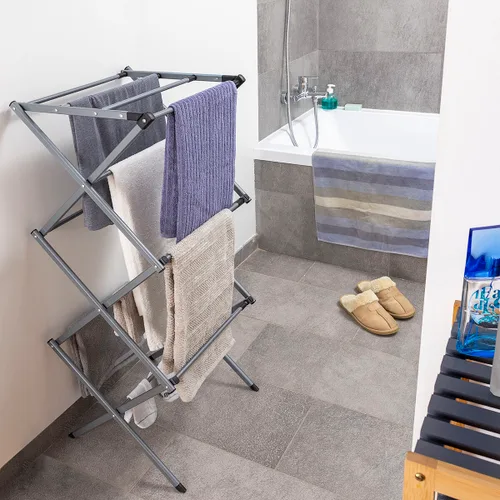 Vista 8 de Tendedero Metálico Plegable y Extensible con 3 Alturas Cloxy InnovaGoods 11 barras