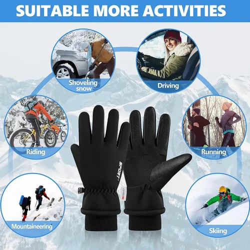Vista 5 de Guantes cálidos de invierno para hombres y mujeres, guantes de pantalla táctil, para clima frío, resistentes al viento, guantes térmicos de nieve