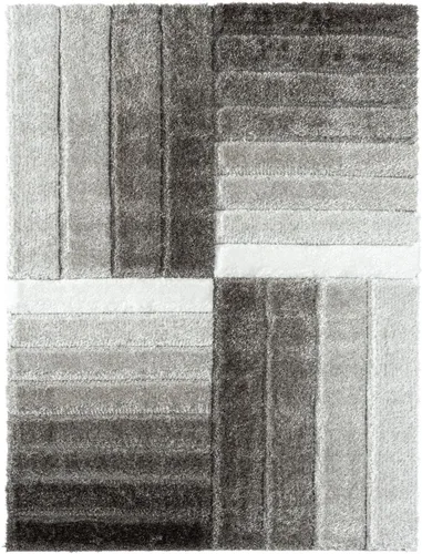 Vista 2 de LUXE WEAVERS Lantanas Collection 7072 - Alfombra geométrica moderna de pelo largo gris de 8 x 10 pies