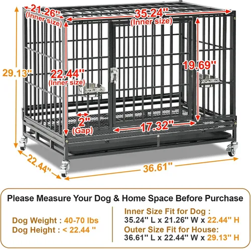 Vista 8 de Homey Pet Jaula apilable resistente de 37 pulgadas con ruedas para perros