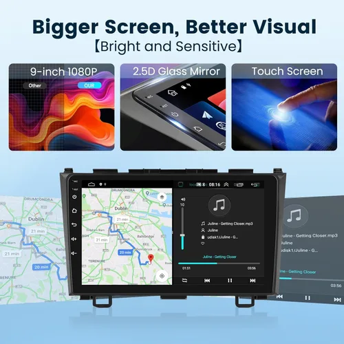 Vista 7 de Estéreo de coche Android 2G+64G para Honda CRV 2007-2011 con Carplay inalámbrico/Android Auto con navegación GPS WiFi, pantalla táctil de 9