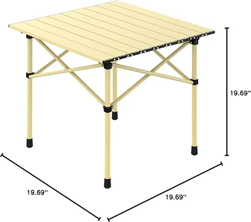 Vista 2 de Mesa plegable beige con sillas y bolsa de almacenamiento, mesa de camping portátil con patas de aluminio, adecuada para acampar al aire libre