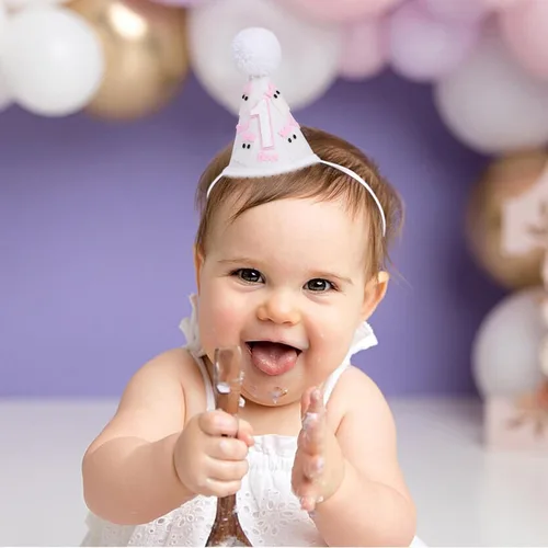 Vista 6 de WAOUH Sombrero de medio cumpleaños - Corona de arco para bebé de 6 meses, mini accesorio para fotos