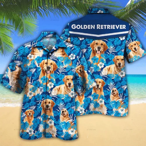 Vista 2 de Golden Retriever - Camisa hawaiana para hombre Camisa hawaiana de verano para perros y mujeres conjunto de manga corta 58
