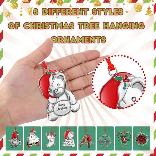 Vista 5 de Zhengmy 8 Piezas Adornos de Navidad 2025 Adorno de Árbol de Navidad de Peltre Sólido Gnomos de Metal Santa Ángel Muñeco de Nieve Manualidades