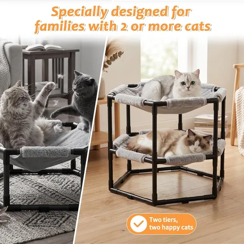 Vista 6 de Hamaca elevada para gatos, litera elevada hexagonal para gatos