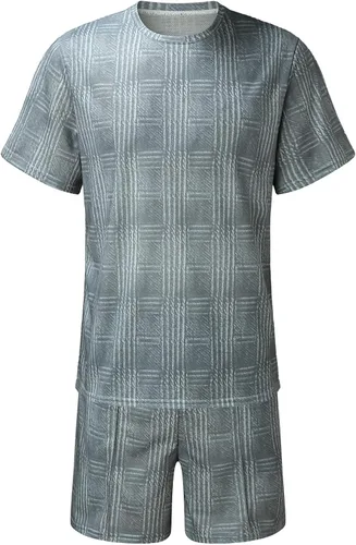 Vista 3 de Litetao Conjunto deportivo de verano para hombre, 2 piezas, camiseta de manga corta, camiseta y pantalones cortos, elegante y casual