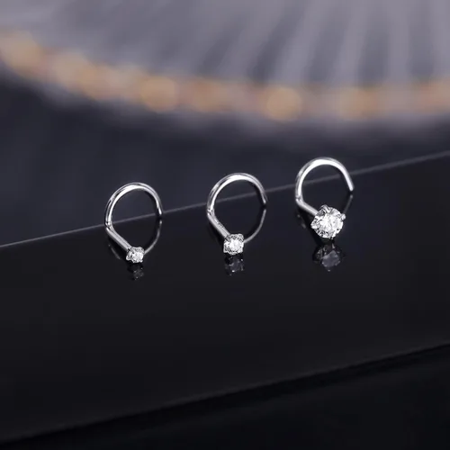 Vista 6 de PunkTracker Anillos de nariz de oro real de 14 quilates de 0.71 oz con circonita cúbica de diamante de imitación, hipoalergénicos, piercing de nariz