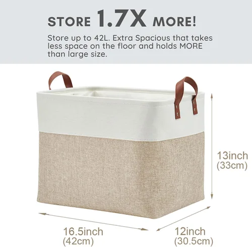 Vista 4 de DECOMOMO Cestas de almacenamiento extra grandes, contenedores de almacenamiento de tela con asas para organizar estantes, juguetes, guardería, Beige